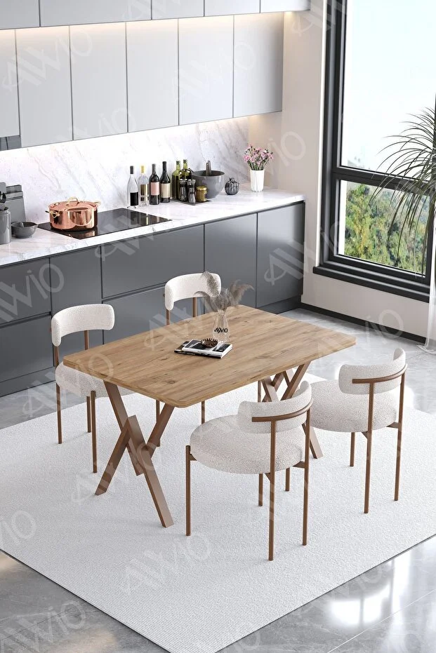 Soffice Teddy Sandalye 80x120 Yemek Masası Mutfak Masası 4 Kişilik Masa Sandalye Takımı